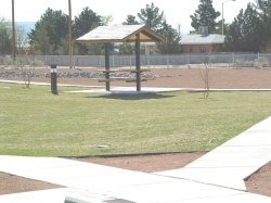 The covered picnic shelter at Mariposa Village